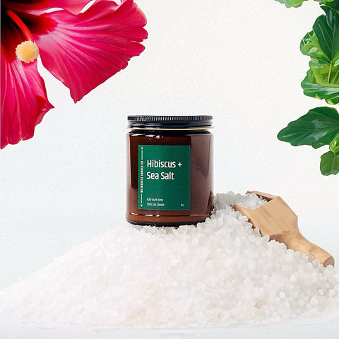 Hibiscus Sea Salt Soy Wax Candle Natural Eco Friendly Candle Floral