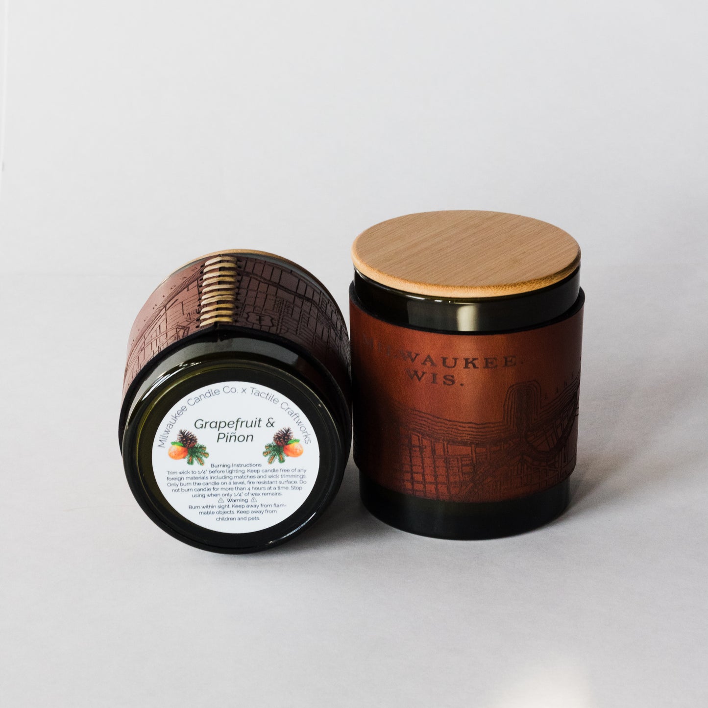 Grapefruit + Piñon // Leather Wrapped Soy Candle