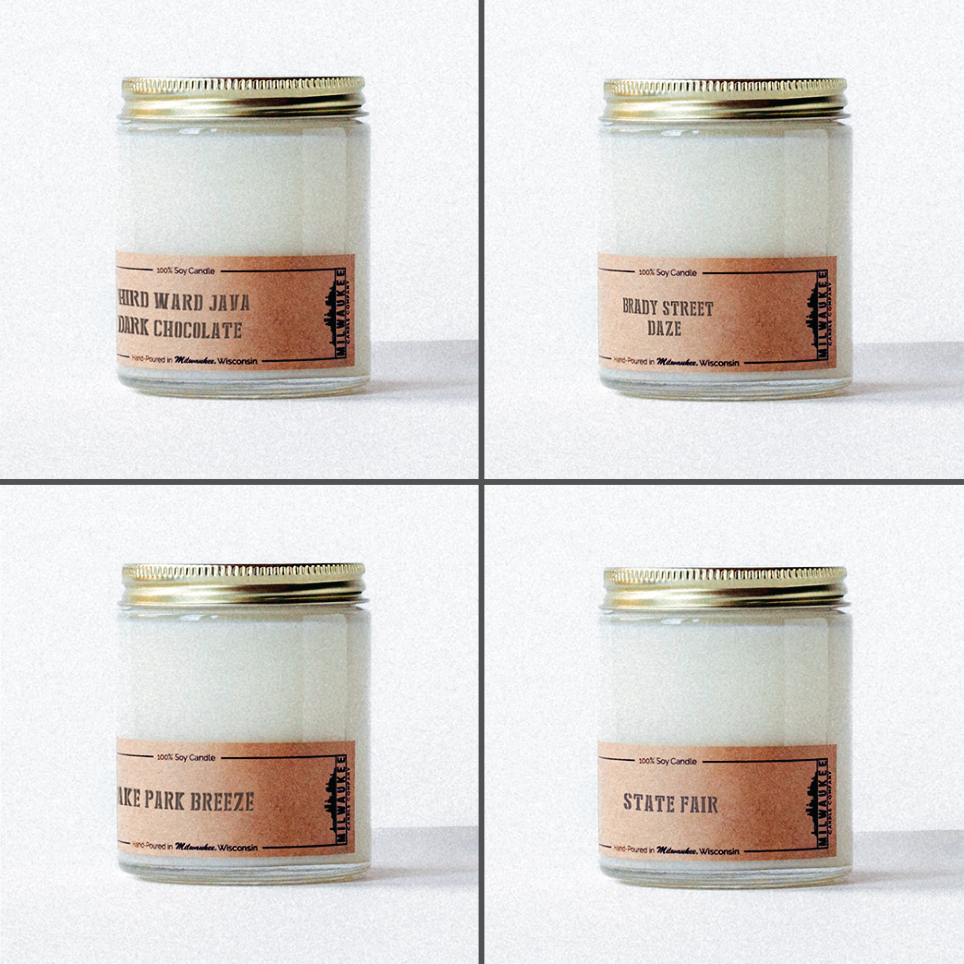 Bundle of 4 hometown collection candles reminiscent of Milwaukee locations and events.