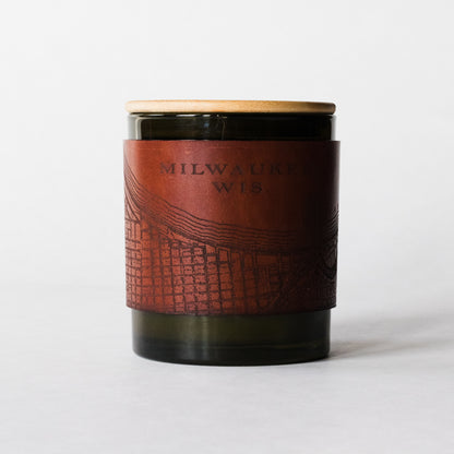 Grapefruit + Piñon // Leather Wrapped Soy Candle