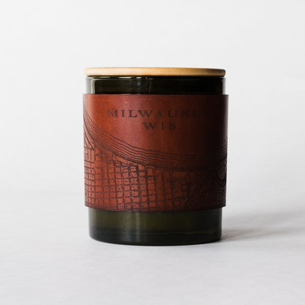 Grapefruit + Piñon // Leather Wrapped Soy Candle