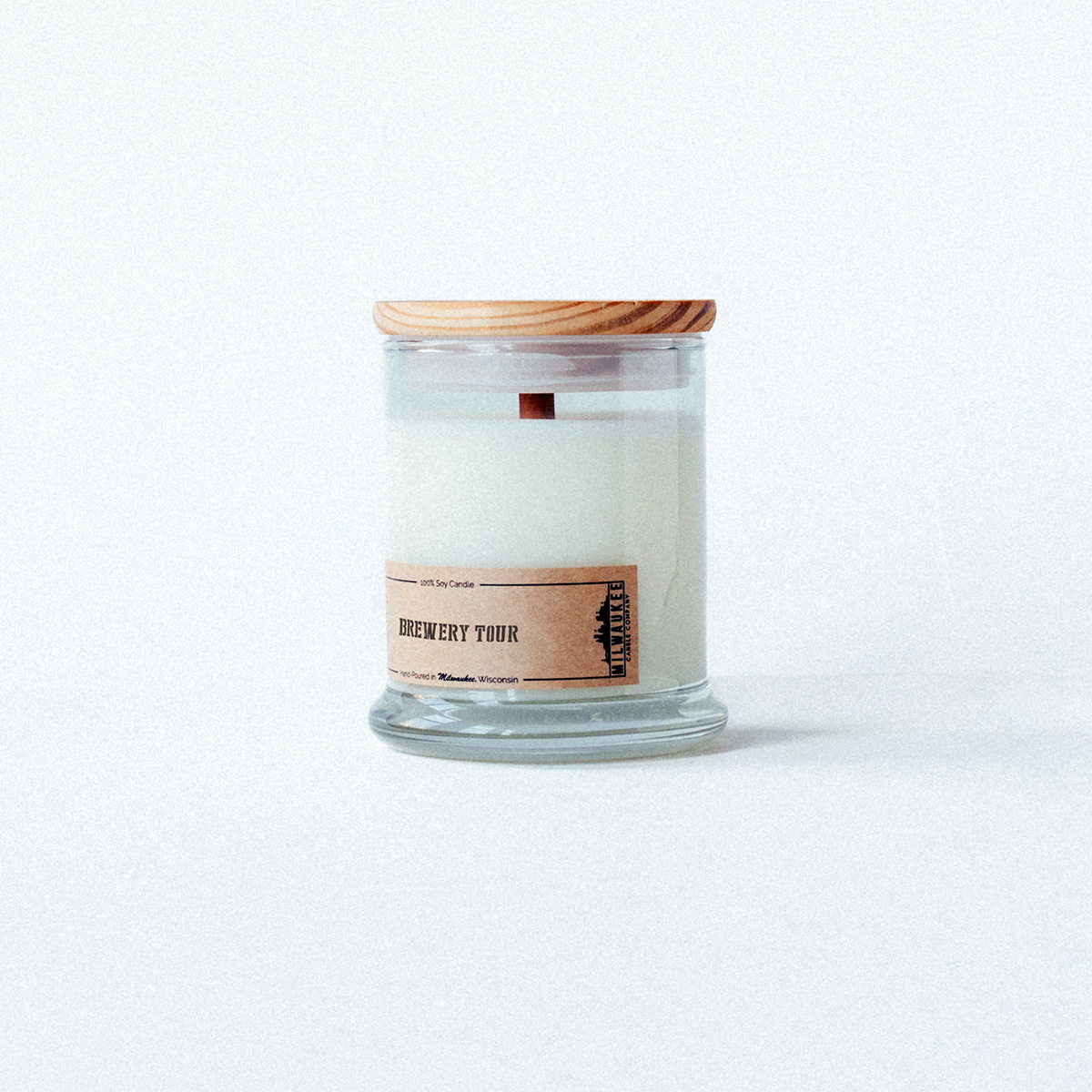 Beer-scented soy candle, evoking the experience of a brewery tour in Milwaukee.