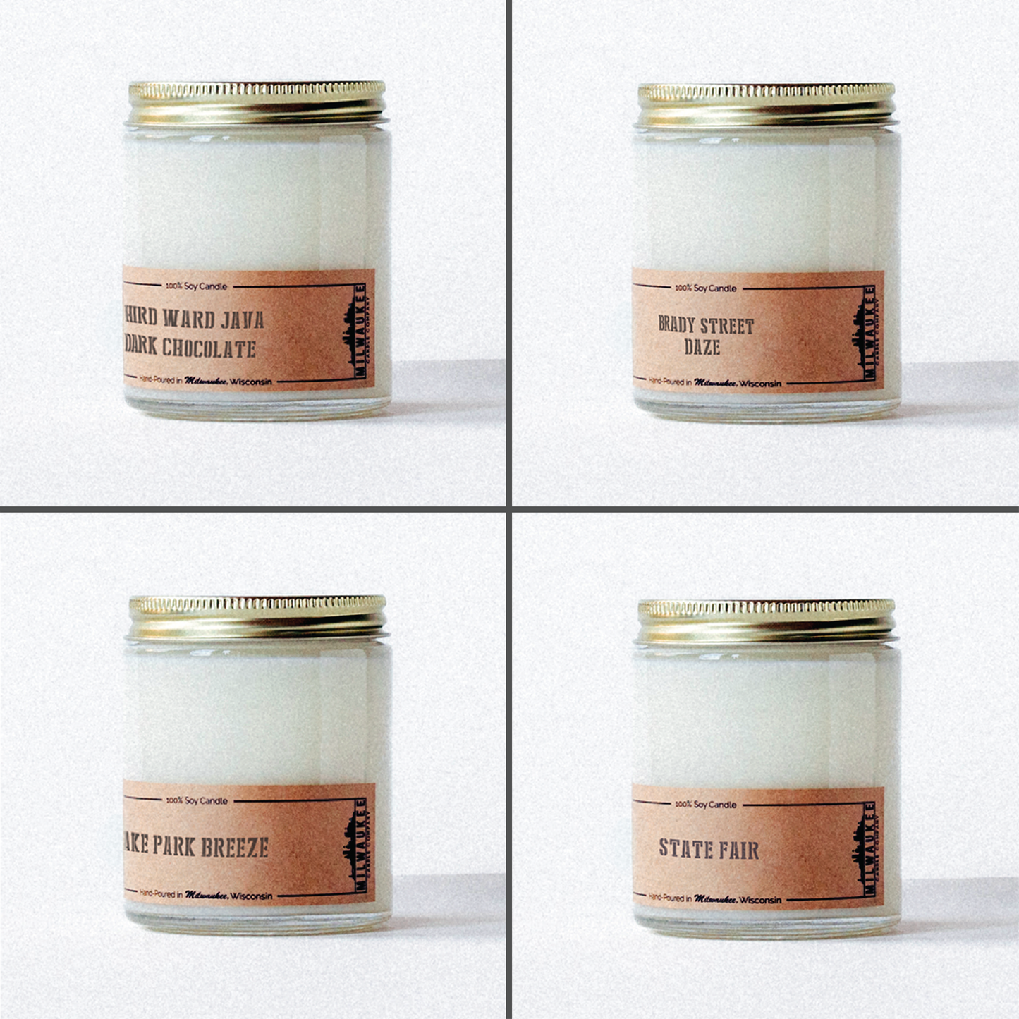 Bundle of 4 hometown collection candles reminiscent of Milwaukee locations and events. 