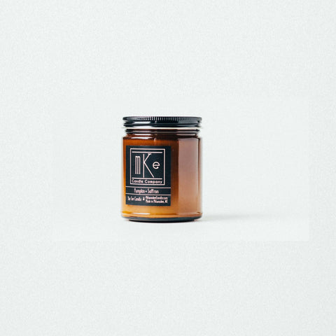 Pumpkin and Saffron amber jar 9oz soy candle hand poured in Milwaukee, WI by Milwaukee Candle Company