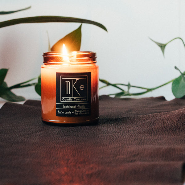 Lit 9 ounce Sandalwood and Vanilla candle